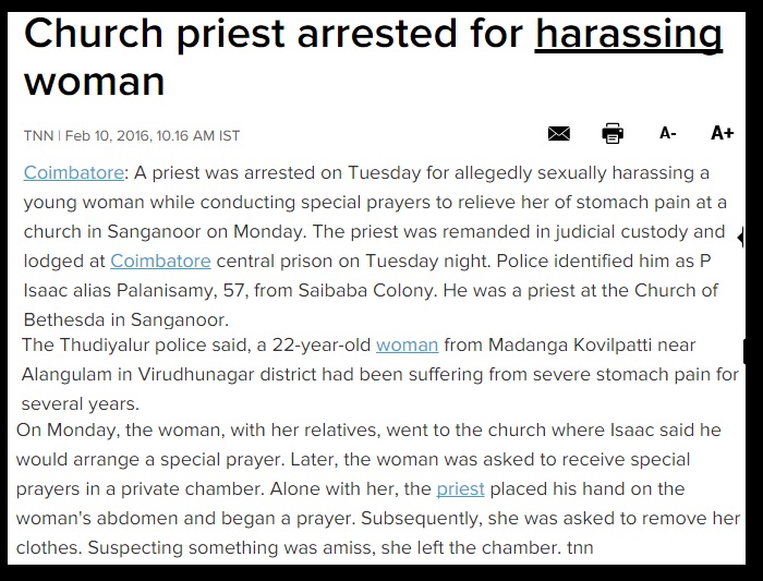 Church priest arrested for harassing wown - TOI - 1