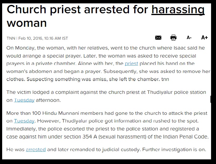 Church priest arrested for harassing wown - TOI - 2
